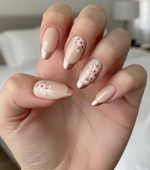 rose gold french tip nails