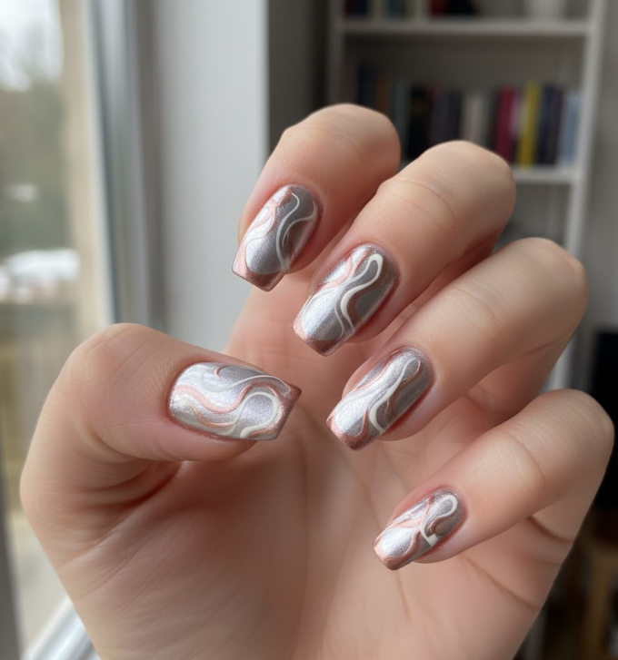 rose gold french tip nails