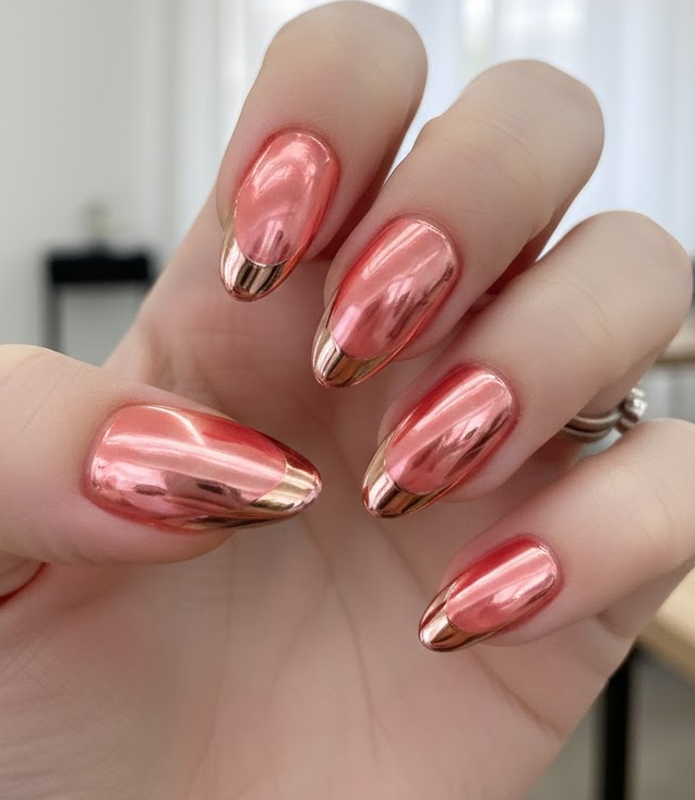 rose gold french tip nails
