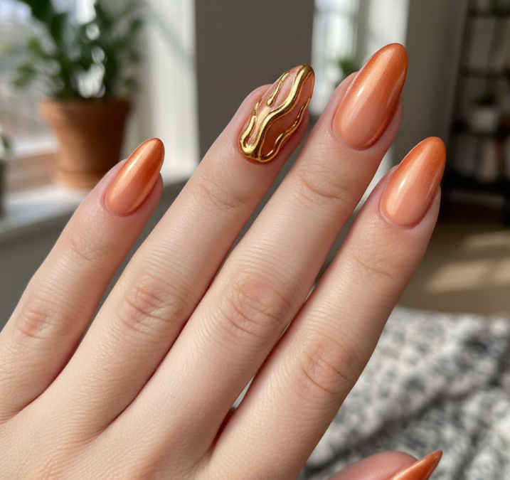 orange chrome nails