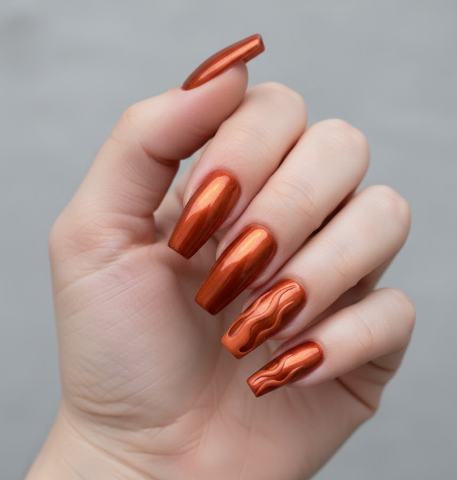 orange chrome nails