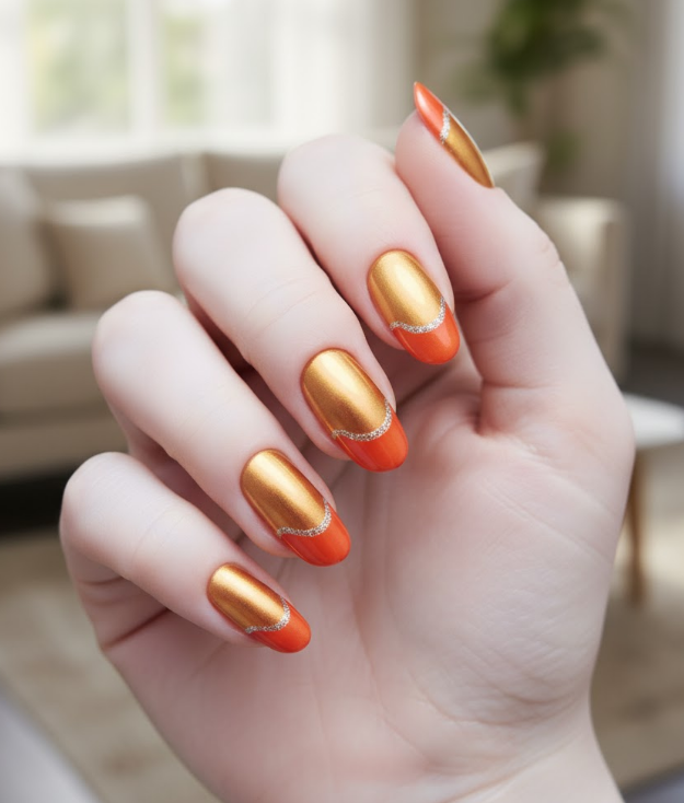 orange chrome nails