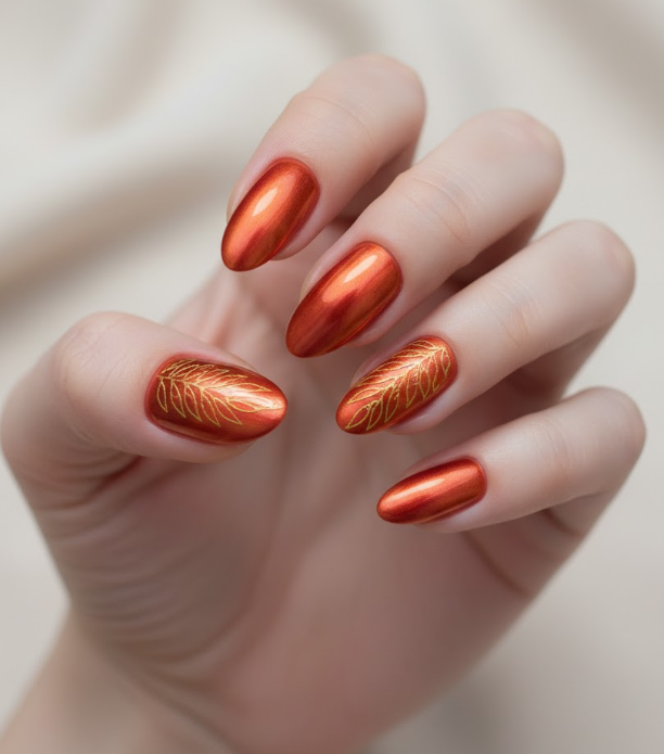 orange chrome nails