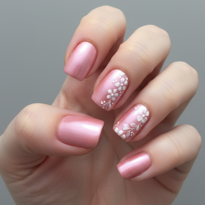 light pink chrome nails