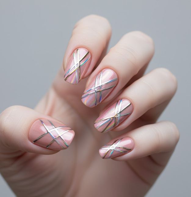 light pink chrome nails