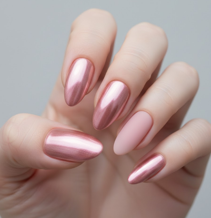 light pink chrome nails