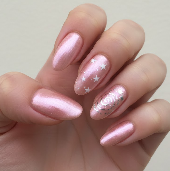 light pink chrome nails