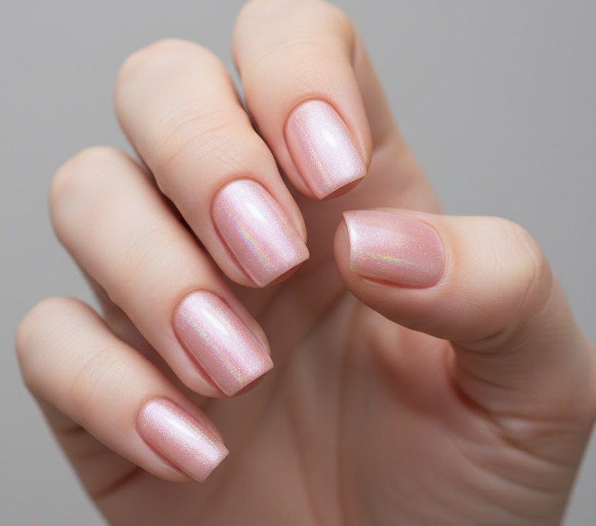 light pink chrome nails