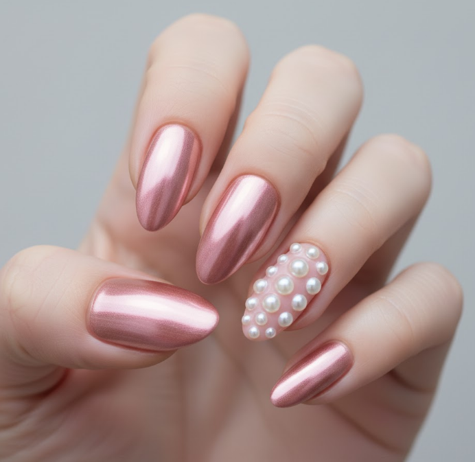 light pink chrome nails