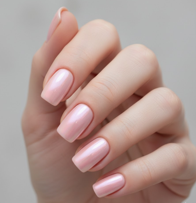 light pink chrome nails