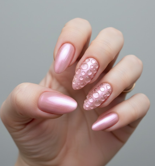 light pink chrome nails