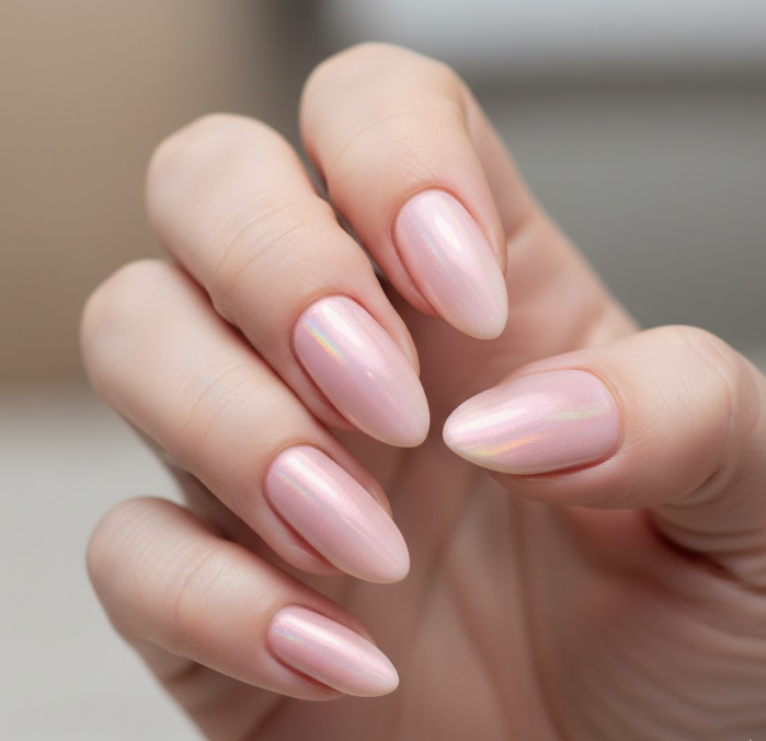 light pink chrome nails