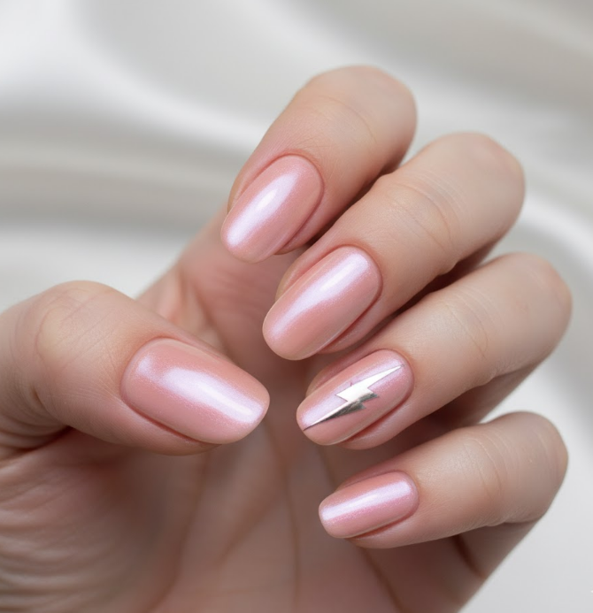 light pink chrome nails