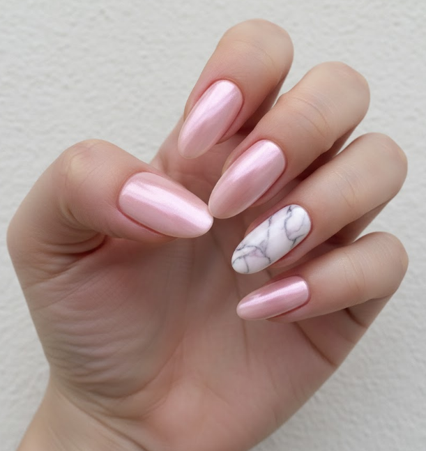 light pink chrome nails
