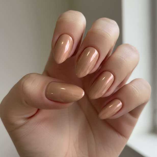 light brown chrome nails