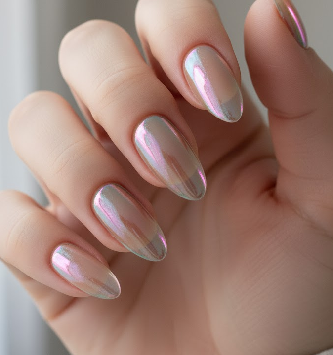 light brown chrome nails