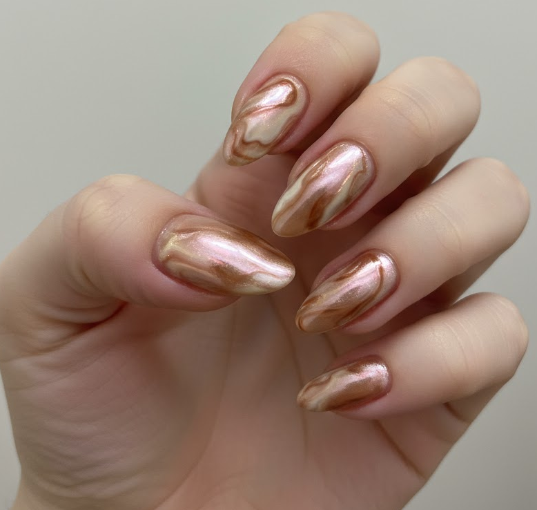 light brown chrome nails