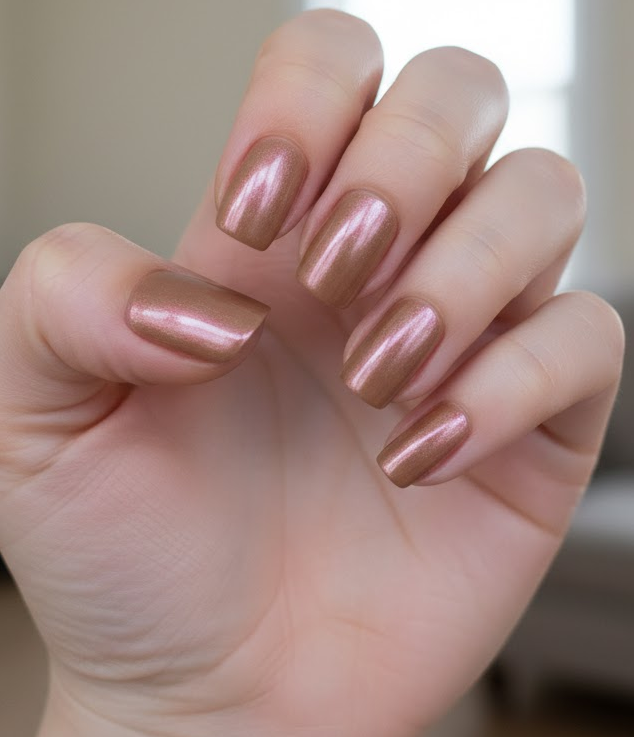 light brown chrome nails