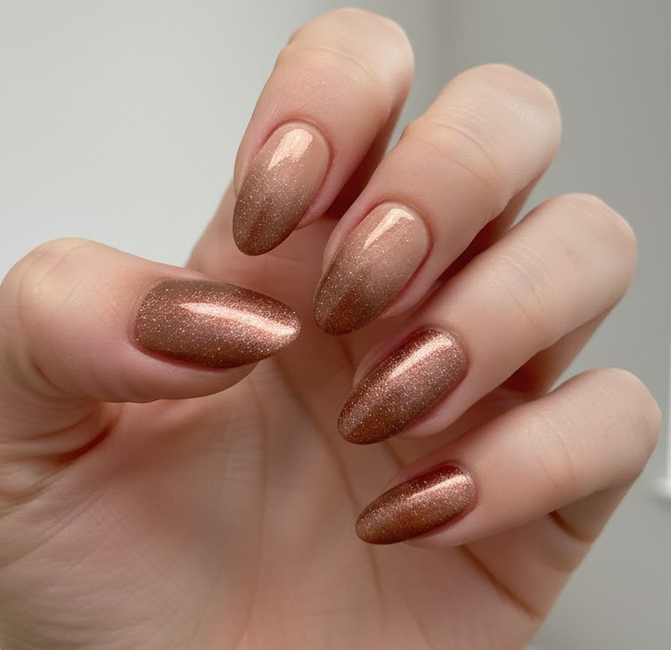 light brown chrome nails