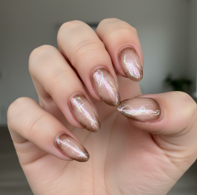 light brown chrome nails