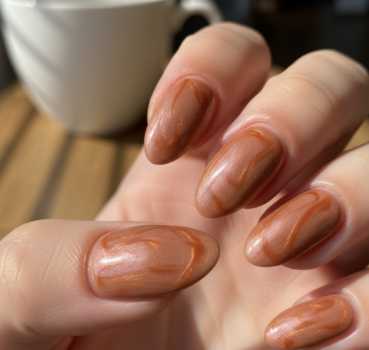 light brown chrome nails