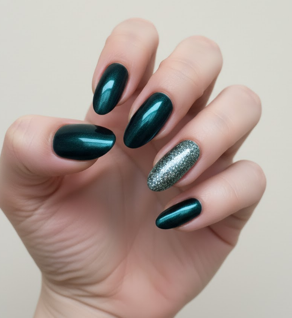 teal chrome nails