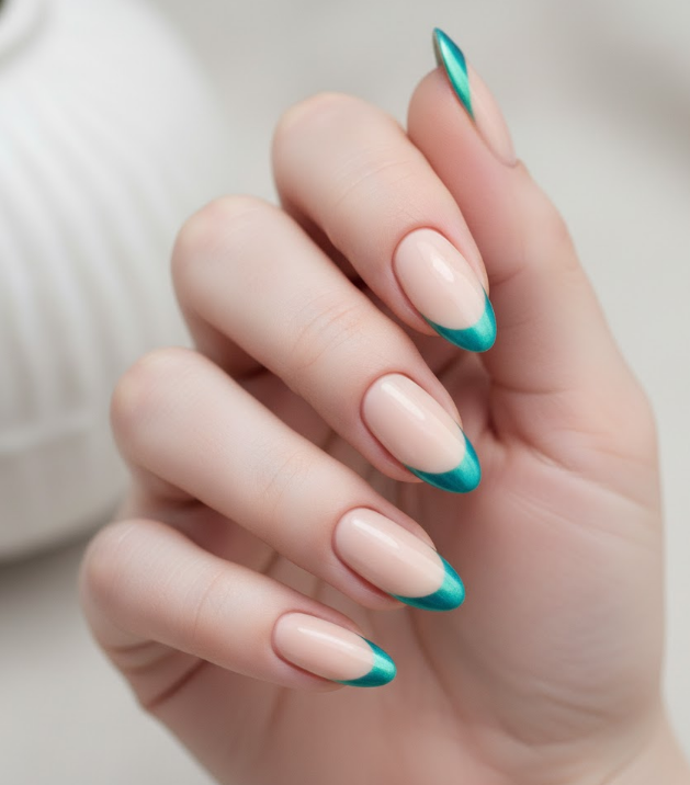 teal chrome nails