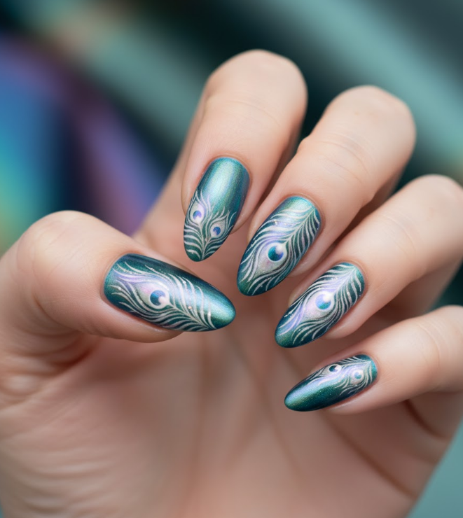teal chrome nails