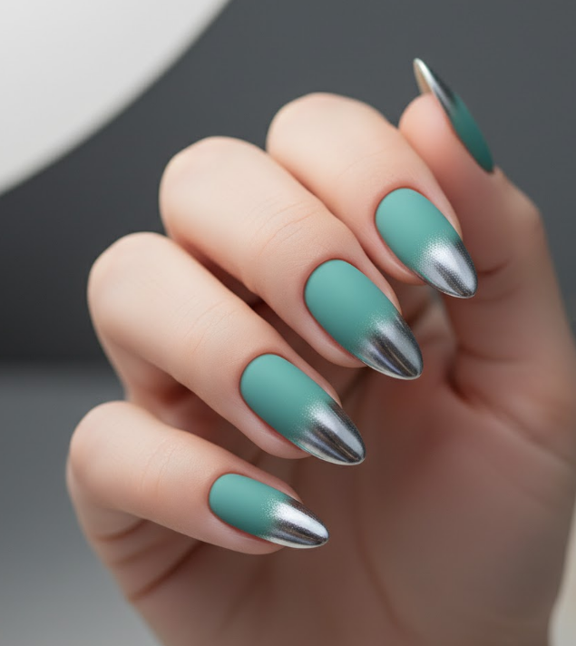 teal chrome nails