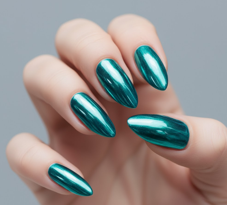 teal chrome nails