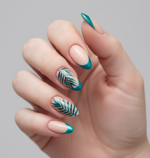 teal chrome nails
