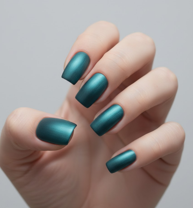 teal chrome nails