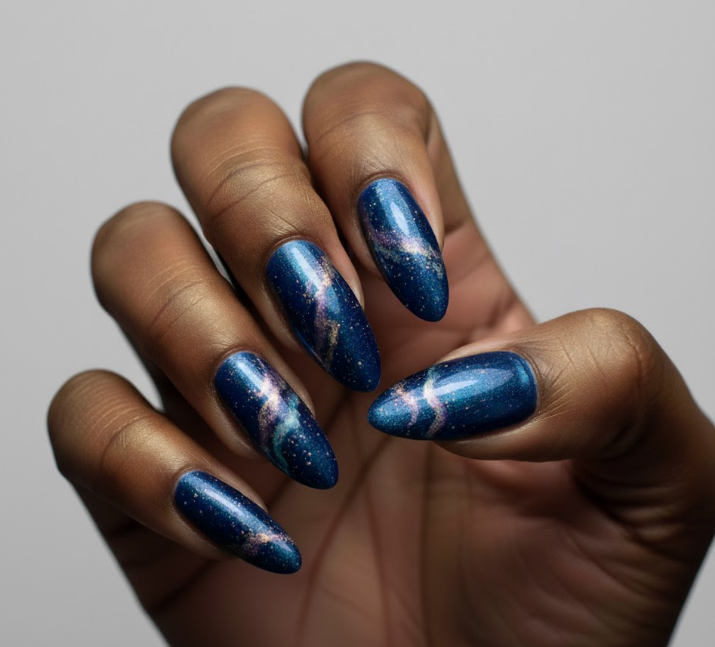 navy blue chrome nails