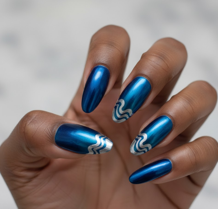 navy blue chrome nails
