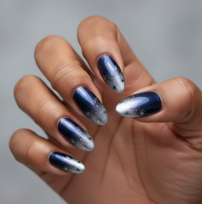 navy blue chrome nails