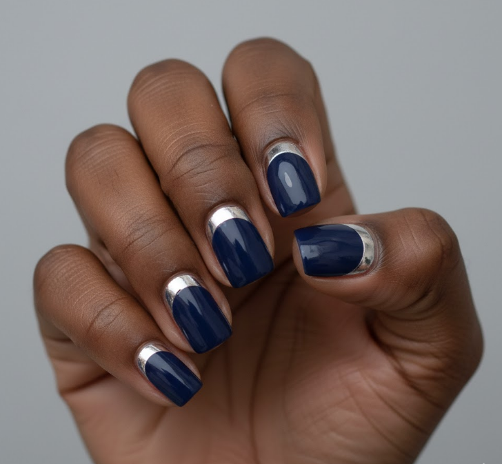 navy blue chrome nails
