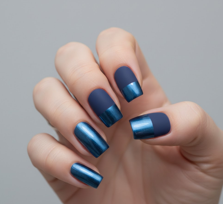 navy blue chrome nails