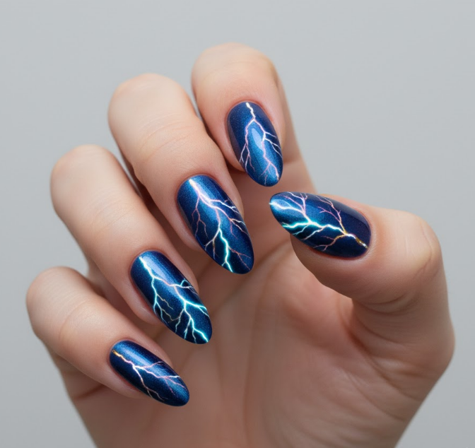 navy blue chrome nails