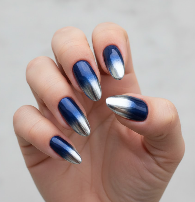 navy blue chrome nails
