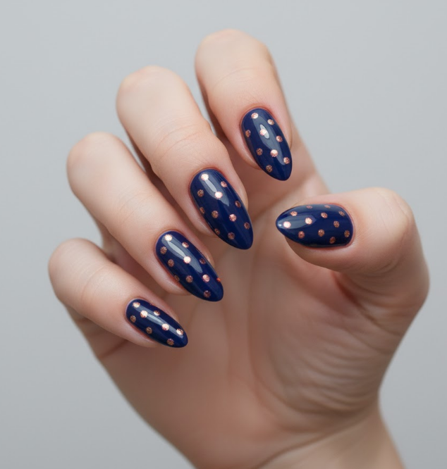 navy blue chrome nails