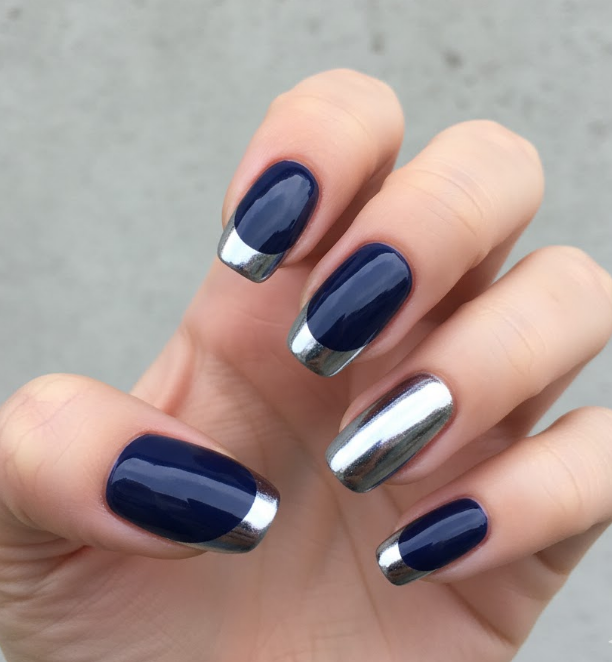 navy blue chrome nails
