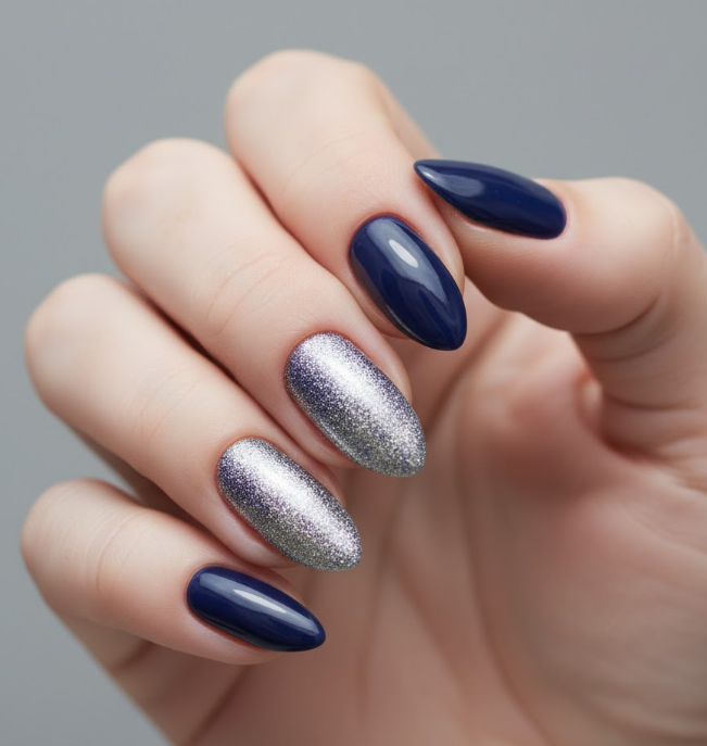 navy blue chrome nails