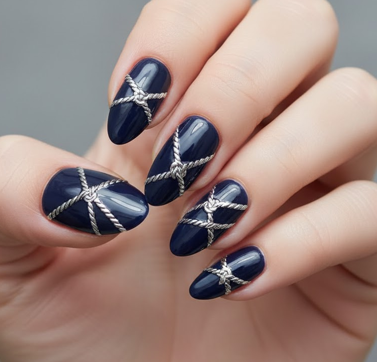 navy blue chrome nails