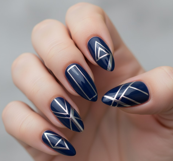navy blue chrome nails