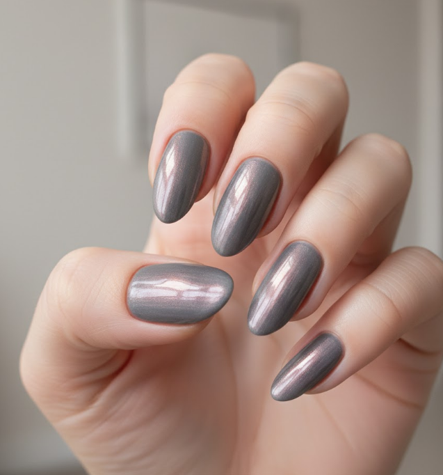 grey chrome nails