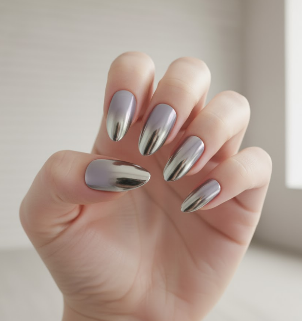 grey chrome nails