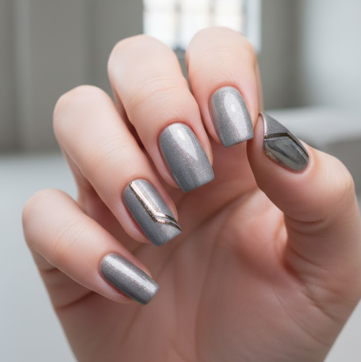 grey chrome nails
