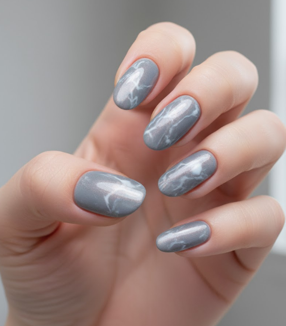 grey chrome nails