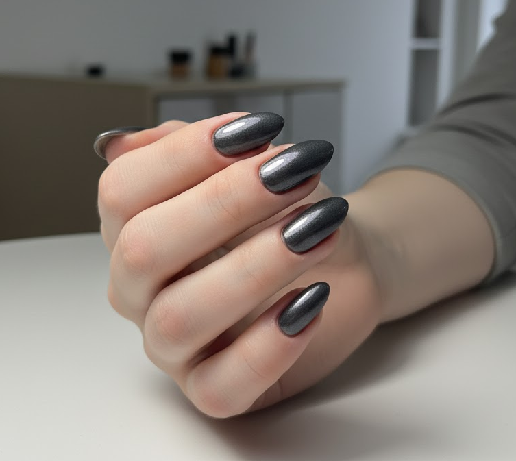 grey chrome nails