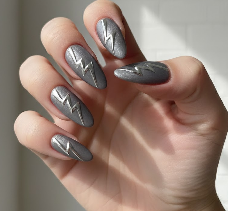 grey chrome nails